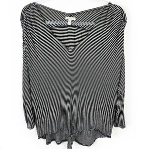 Bordeaux striped long sleeve jersey knit v-neck blouse top size: S